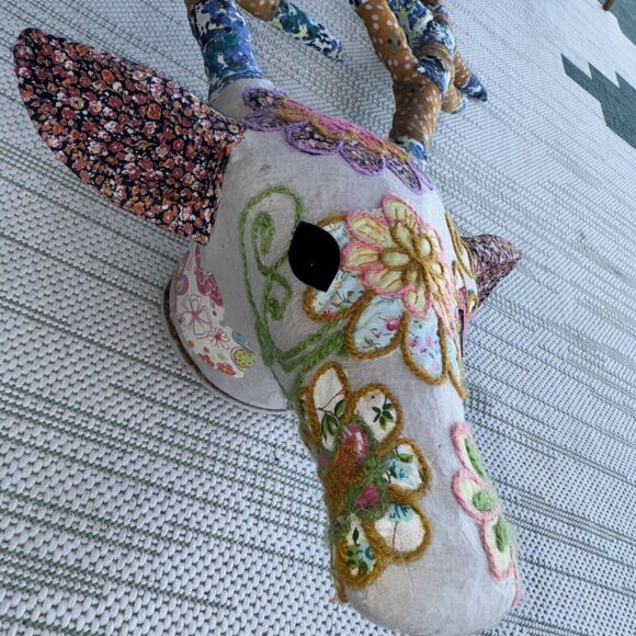 32" HUGE Fabric Deer Head Wall Decor Boho Shabby Chic Cottage Farmhouse Art - Picture 10 of 12